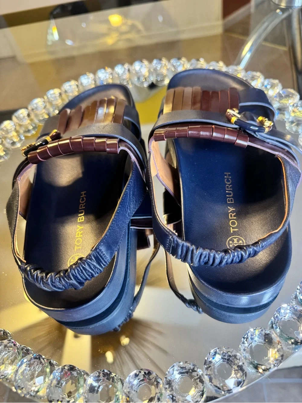 Tory Burch Multi logo kiltie sandals. Size 9